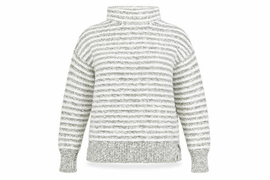 M&Co Womens White Roll Neck Striped Cotton Pullover Jumper Size 14