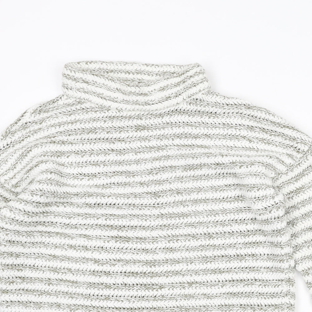M&Co Womens White Roll Neck Striped Cotton Pullover Jumper Size 14