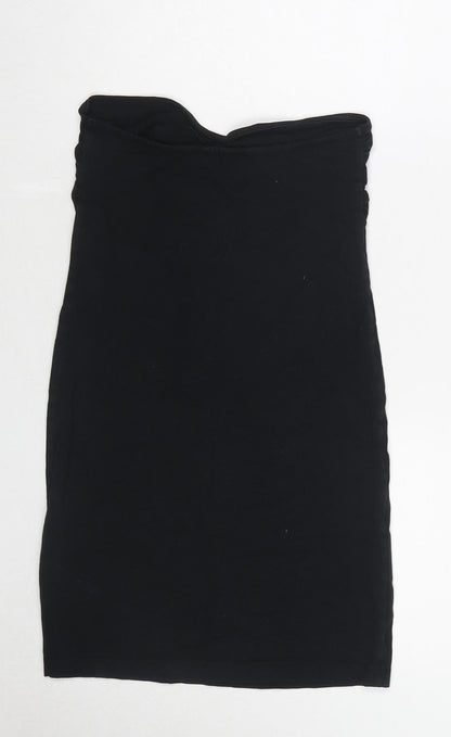 Back view of Miss Selfridge women’s black cotton basic blouse, size UK 10, sweetheart - strapless