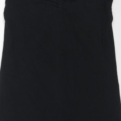 Close-up detail of Miss Selfridge women’s black cotton basic blouse, size UK 10, sweetheart - strapless