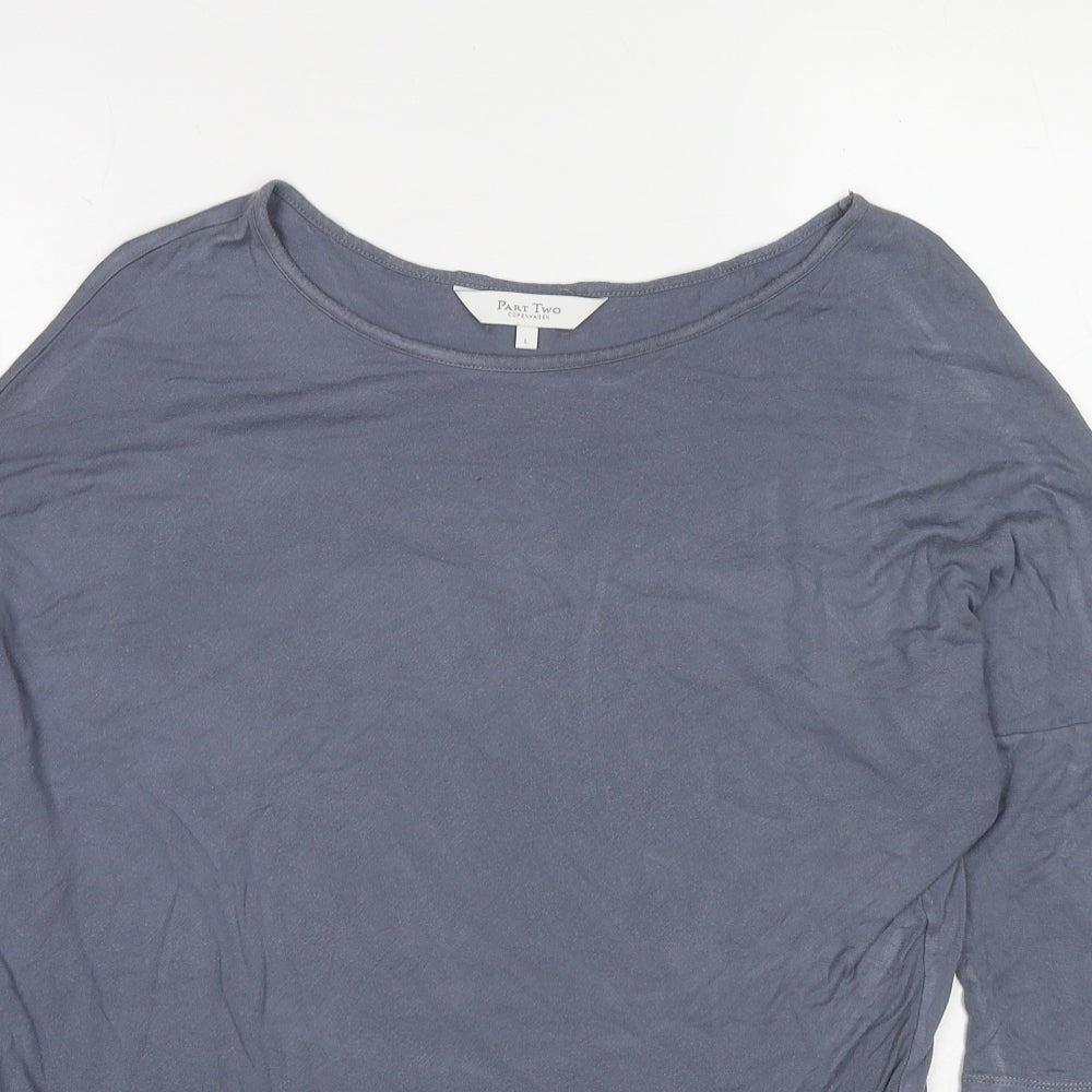 Part Two Womens Grey Polyester Basic T-Shirt Size L Boat Neck