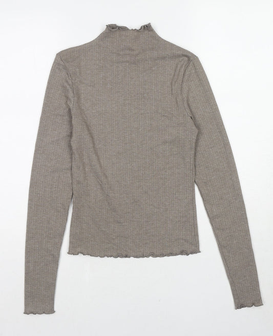 NEXT Womens Brown High Neck Polyester Pullover Jumper Size S - Lettuce Hem