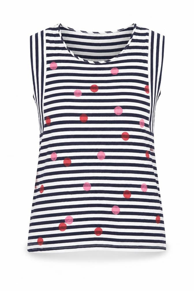 Maria Bellentani Womens Blue Geometric Viscose Basic Tank Size 14 Round Neck