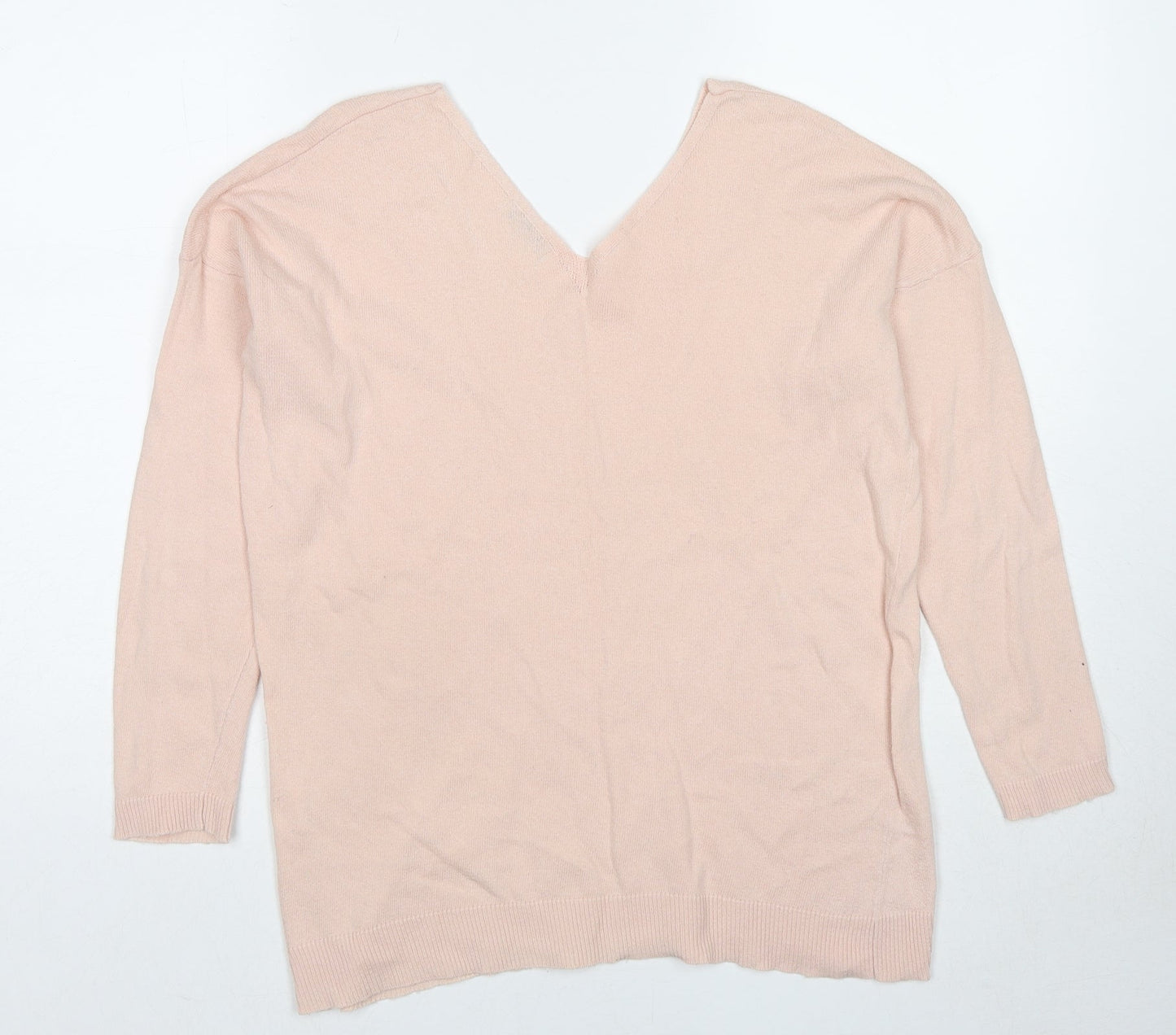Encuentro Womens Beige V-Neck Cotton Pullover Jumper Size M