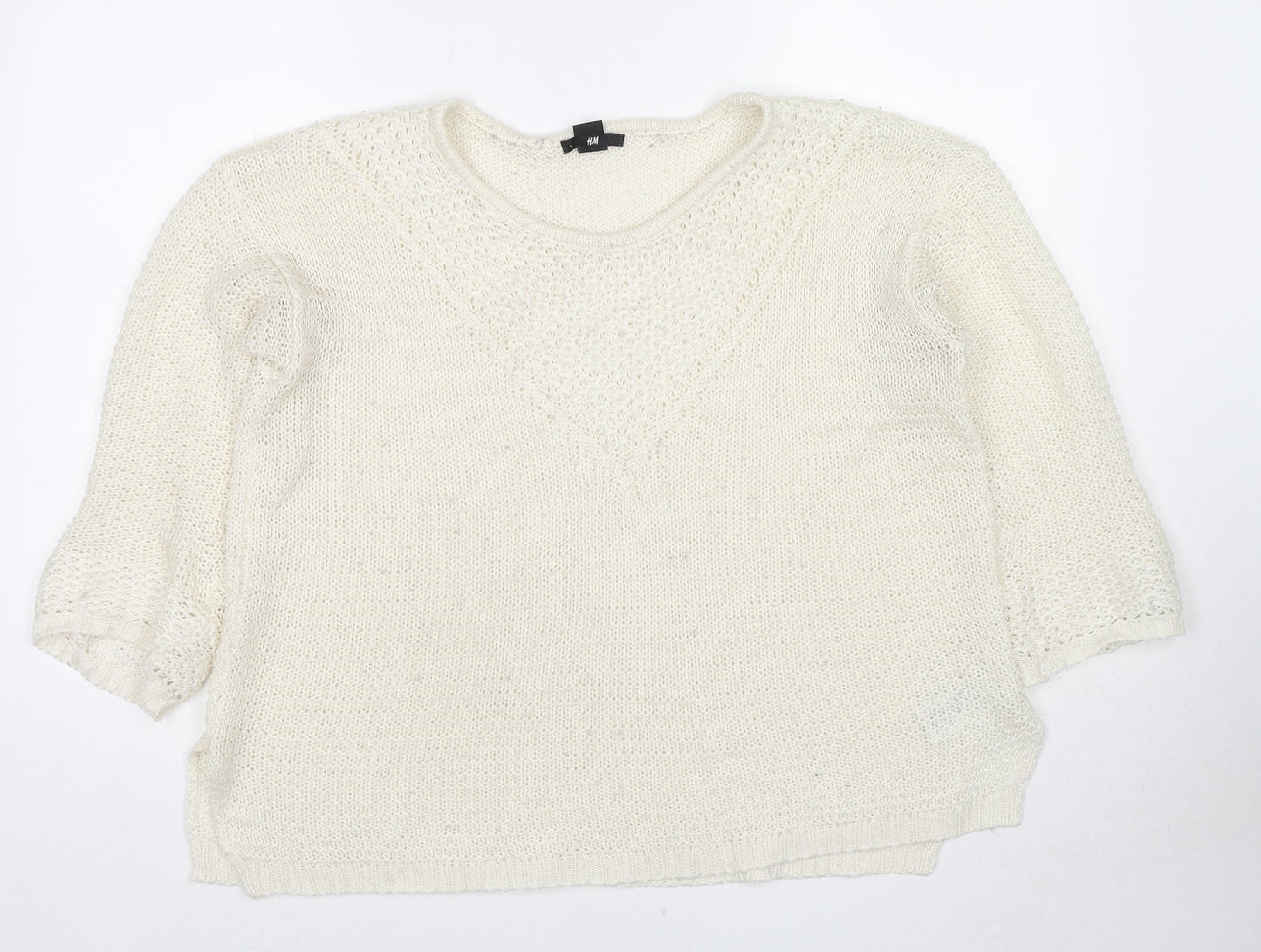 H&M Womens Ivory Round Neck Acrylic Pullover Jumper Size S