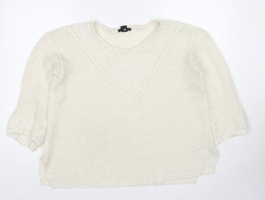 H&M Womens Ivory Round Neck Acrylic Pullover Jumper Size S