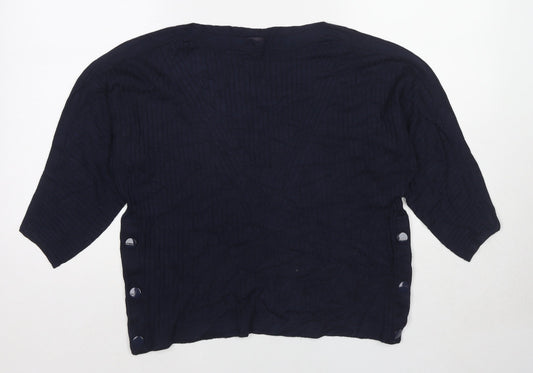 Marks and Spencer Womens Blue Round Neck Viscose Pullover Jumper Size M
