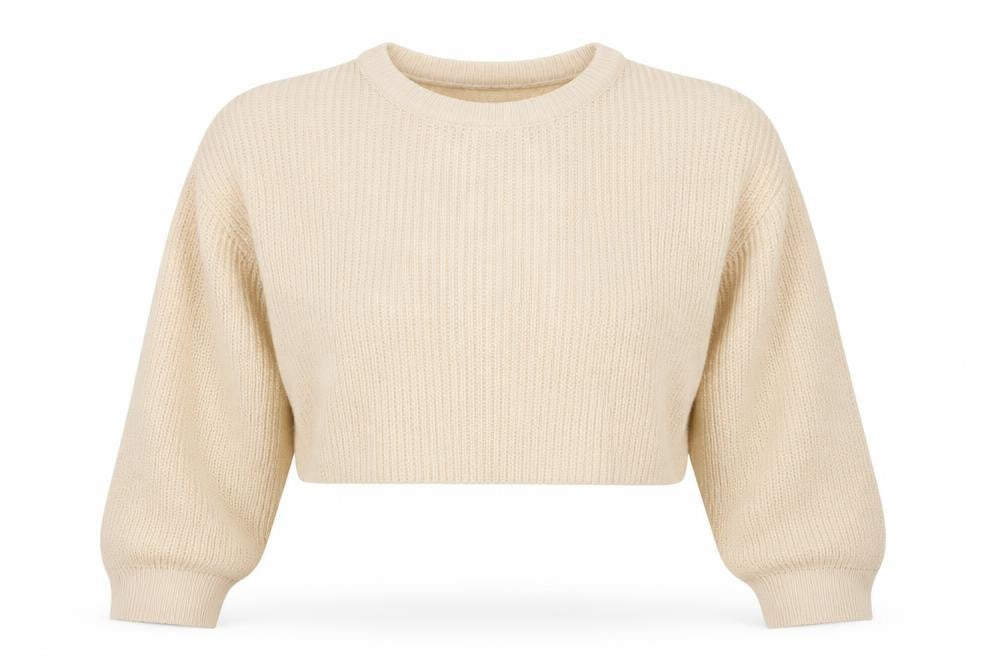 Missguided Womens Beige Round Neck Acrylic Pullover Jumper Size S - Size S-M Cropped