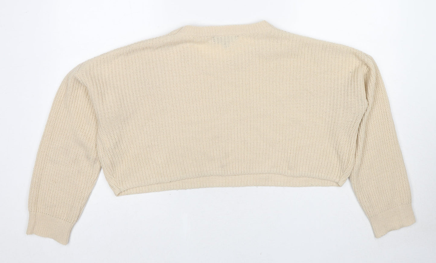 Missguided Womens Beige Round Neck Acrylic Pullover Jumper Size S - Size S-M Cropped
