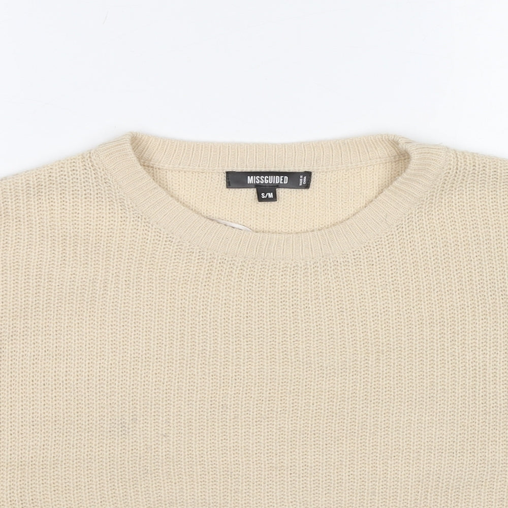 Missguided Womens Beige Round Neck Acrylic Pullover Jumper Size S - Size S-M Cropped