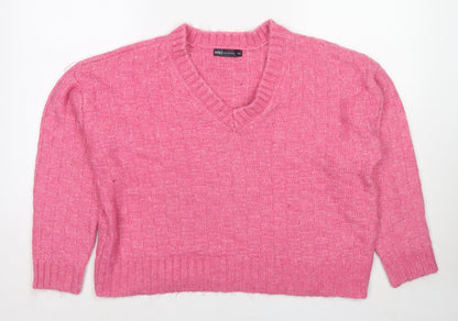 Marks & Spencer Womens Pink V-Neck Acrylic Pullover Jumper Size L