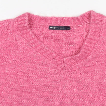 Marks & Spencer Womens Pink V-Neck Acrylic Pullover Jumper Size L