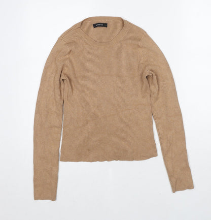 RESERVED Womens Beige Round Neck Polyester Pullover Jumper Size S