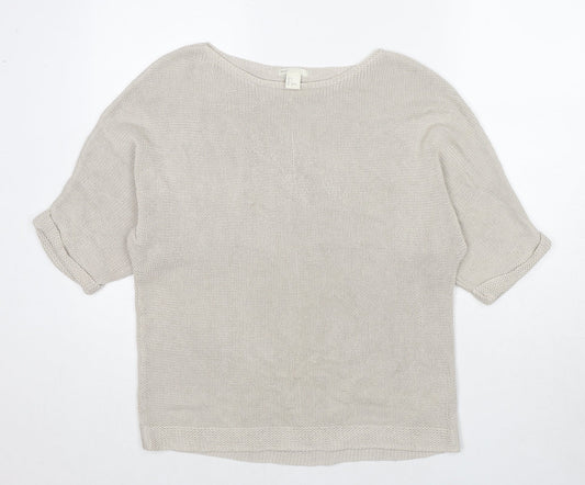 H&M Womens Beige Round Neck Acrylic Pullover Jumper Size S