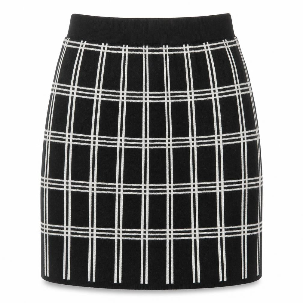 Kenar Womens Black Check Acrylic A-Line Skirt Size S