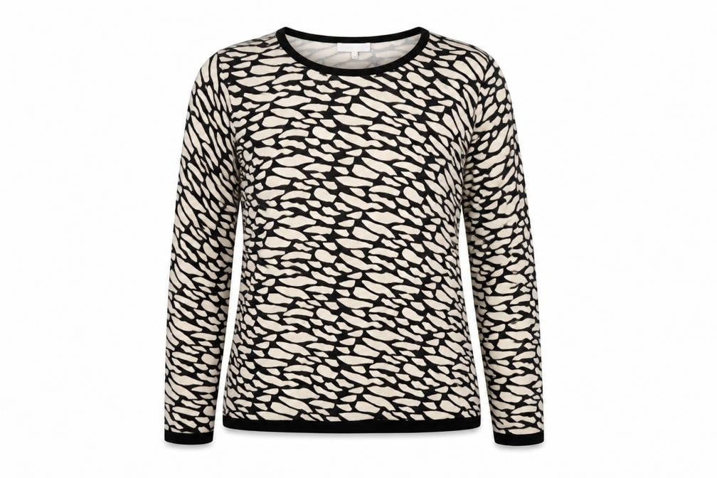 Lakeland Womens Beige Round Neck Geometric Viscose Pullover Jumper Size 12