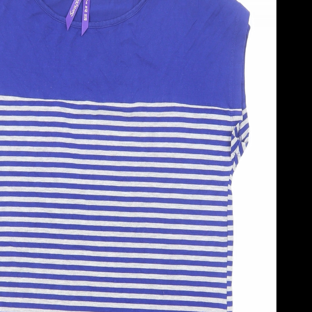 Seraphine Womens Blue Striped Viscose Basic T-Shirt Size 10 Boat Neck