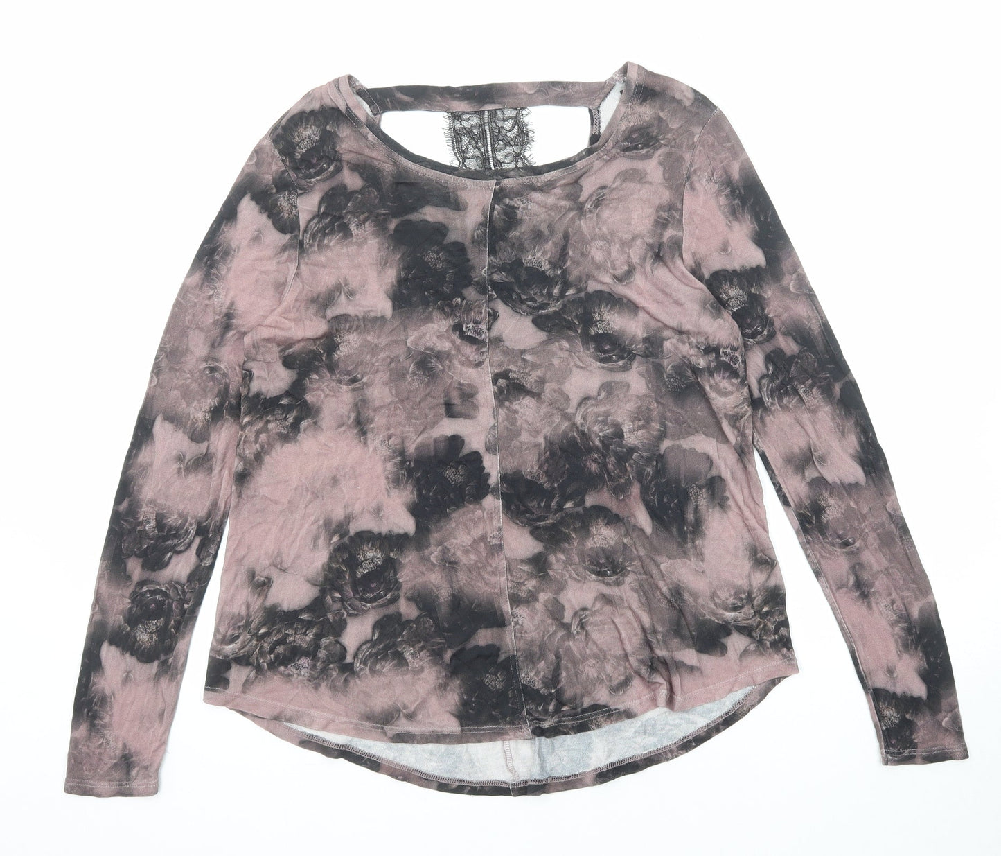NEXT Womens Purple Geometric Viscose Basic Blouse Size 12 Round Neck - Lace Details