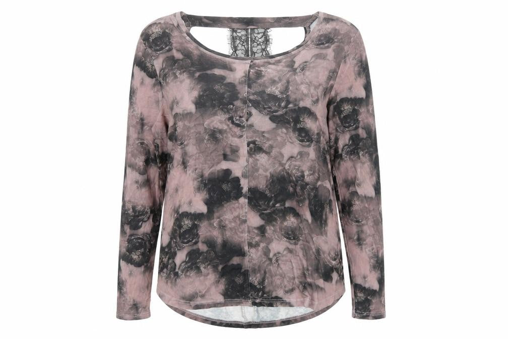 NEXT Womens Purple Geometric Viscose Basic Blouse Size 12 Round Neck - Lace Details