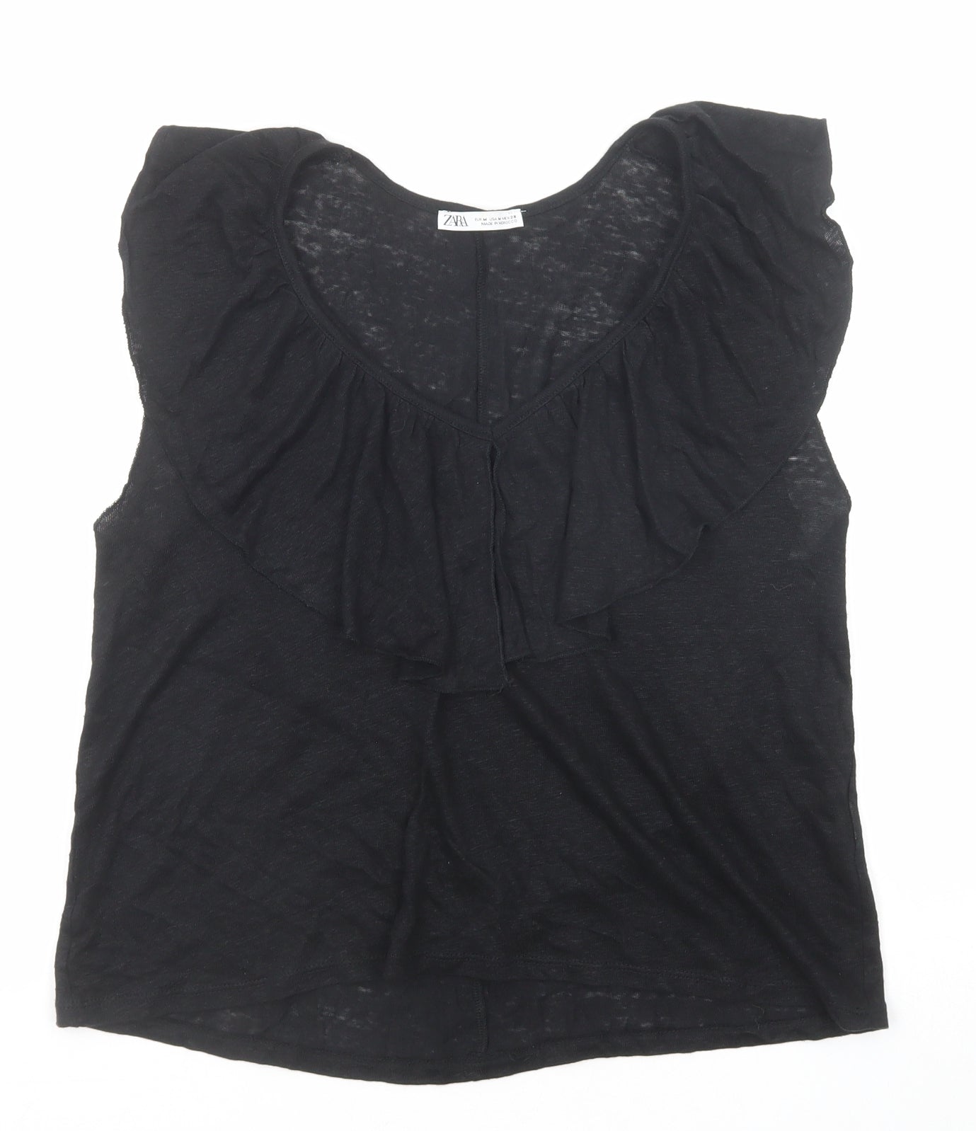 Zara Womens Black Polyester Basic Blouse Size M V-Neck