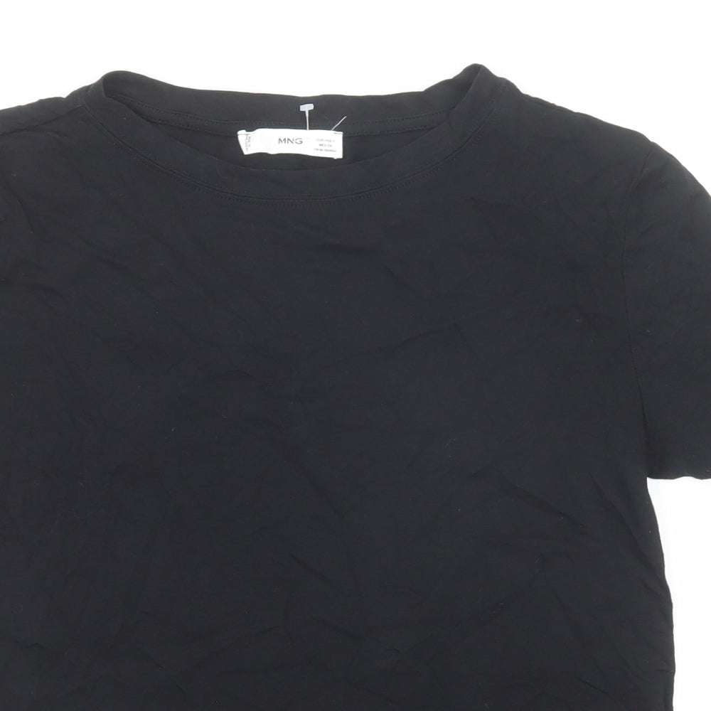Mango Womens Black Cotton Basic T-Shirt Size S Boat Neck