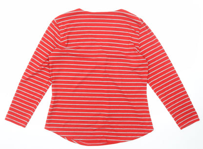 Cerulean Womens Red Striped Polyester Basic T-Shirt Size L V-Neck