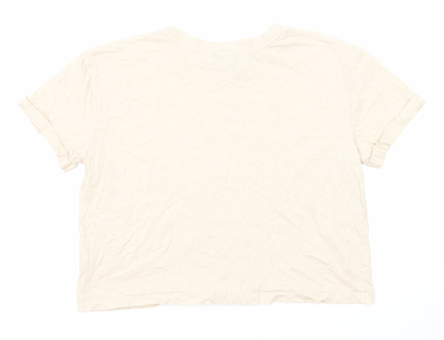 New Look Womens Beige Cotton Basic T-Shirt Size 10 Round Neck