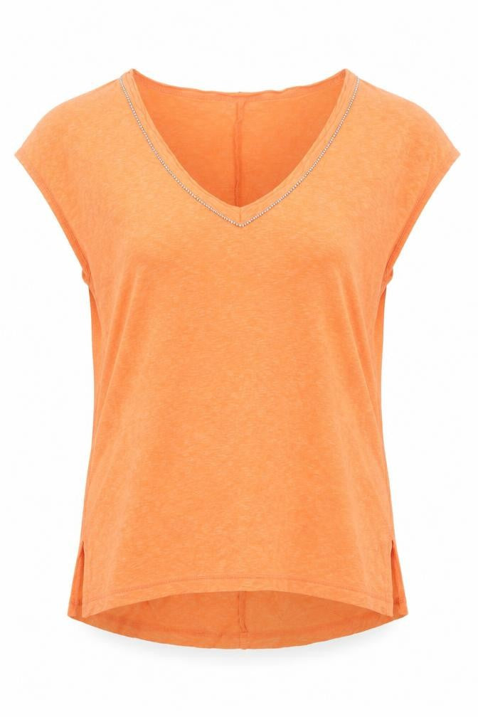 River Island Womens Orange Cotton Basic T-Shirt Size 10 V-Neck - Embellished Neckline