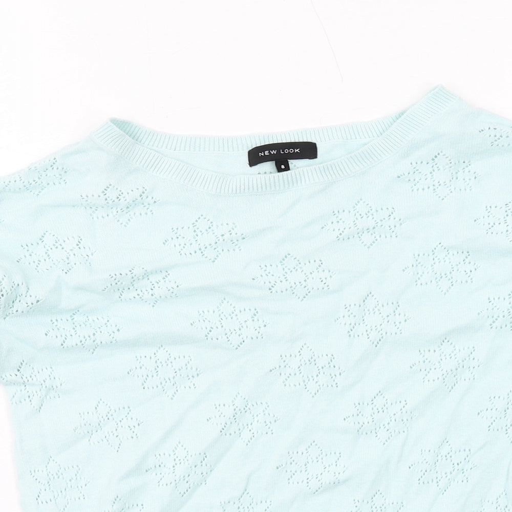 New Look Womens Blue Round Neck Floral Cotton Pullover Jumper Size 8