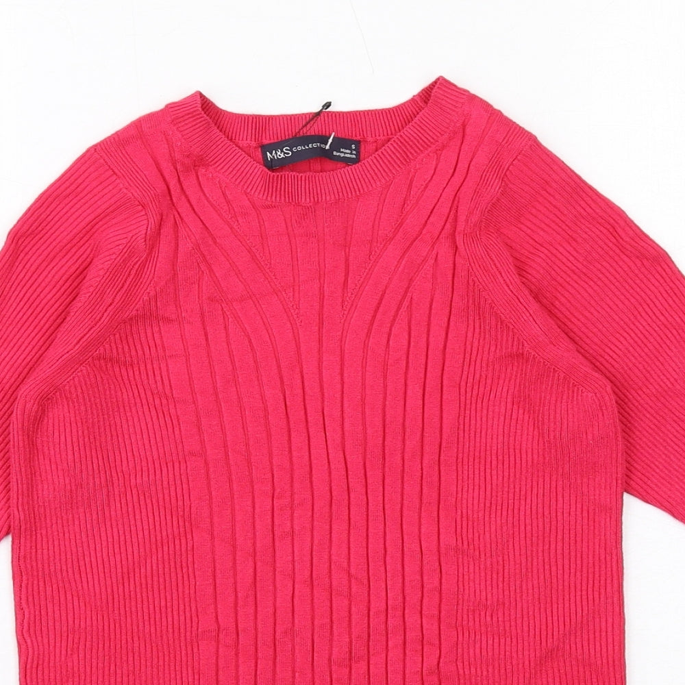 Marks and Spencer Womens Pink Viscose Basic Blouse Size S Round Neck