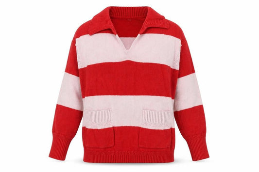 Next Womens Red Collared Striped Viscose Pullover Jumper Size S