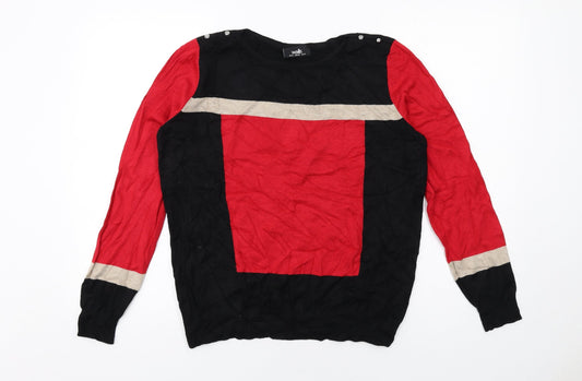 Wallis Womens Black Round Neck Geometric Polyester Pullover Jumper Size 16