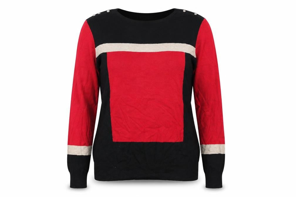Wallis Womens Black Round Neck Geometric Polyester Pullover Jumper Size 16