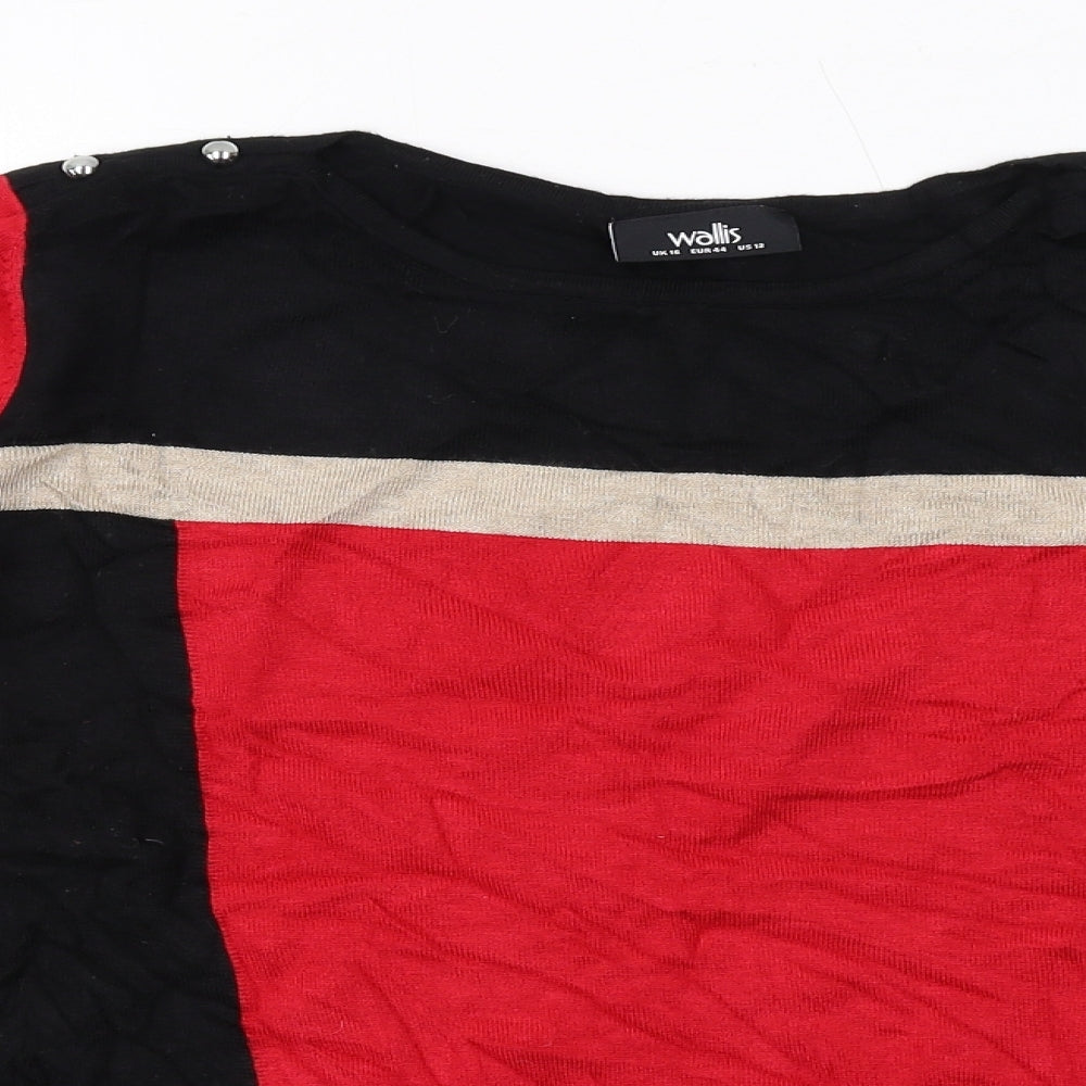 Wallis Womens Black Round Neck Geometric Polyester Pullover Jumper Size 16