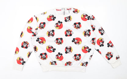 Preloved Disney Womens White Geometric Polyester Pullover Sweatshirt Size S Pullover - Mickey Mouse - Front