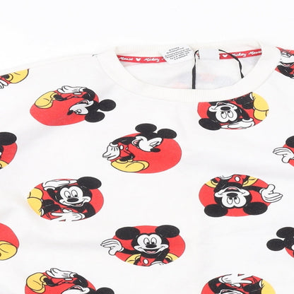 Preloved Disney Womens White Geometric Polyester Pullover Sweatshirt Size S Pullover - Mickey Mouse - Detail