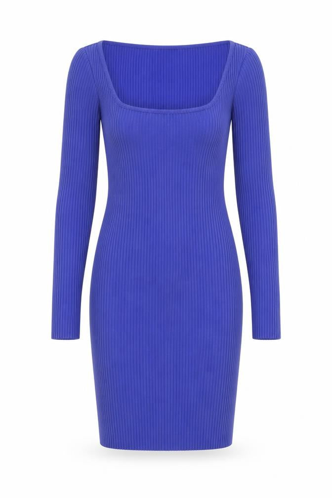 H&M Womens Blue Cotton Jumper Dress Size S Square Neck Pullover