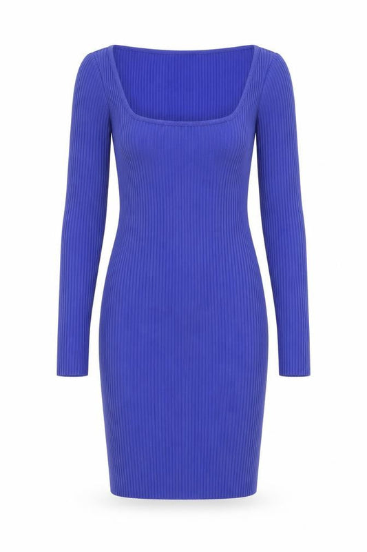 H&M Womens Blue Cotton Jumper Dress Size S Square Neck Pullover