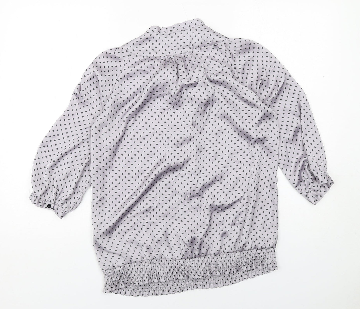 Amphora Womens Grey Polka Dot Polyester Basic Button-Up Size 10 Round Neck - Tie Neck Detail