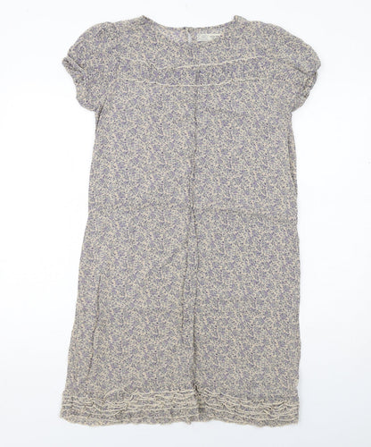 nice things Womens Blue Geometric Polyester A-Line Size S Round Neck Button