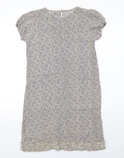 nice things Womens Blue Geometric Polyester A-Line Size S Round Neck Button