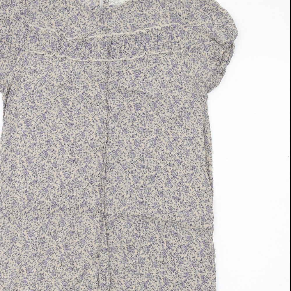 nice things Womens Blue Geometric Polyester A-Line Size S Round Neck Button