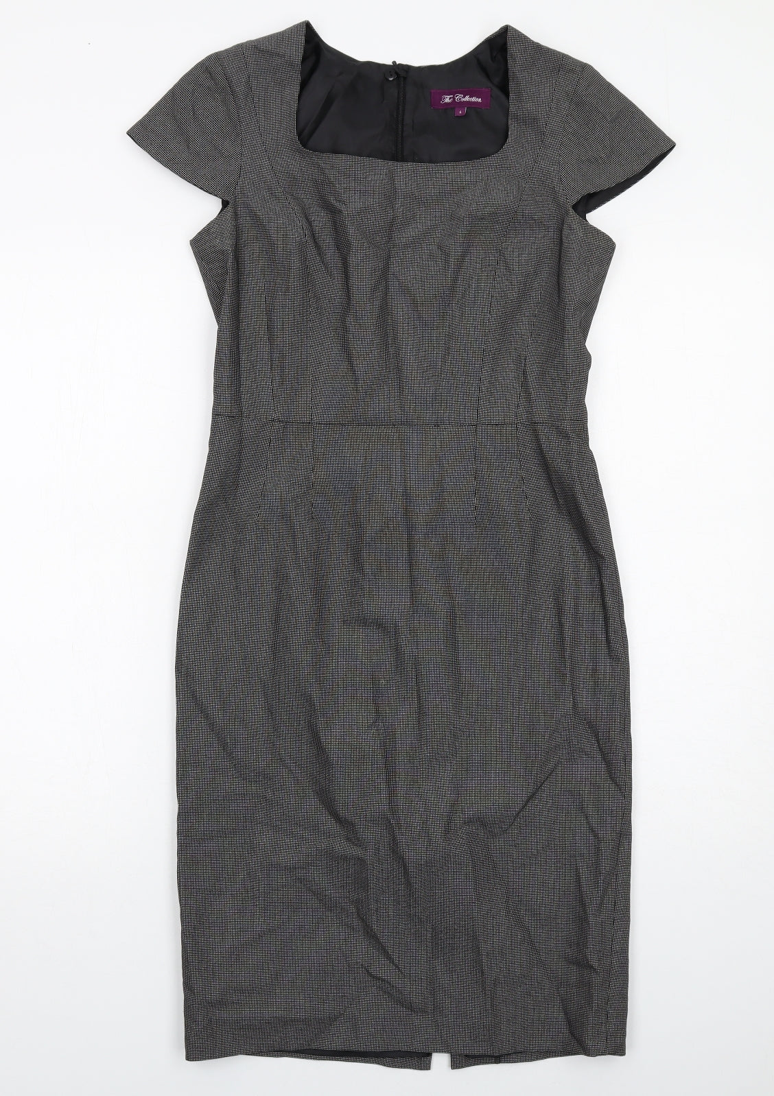 The Collection Womens Black Geometric Polyester Shift Size 6 Square Neck Zip