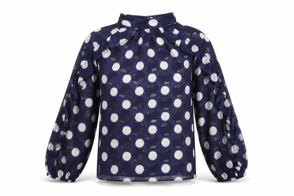 Zara Womens Blue Polka Dot Polyester Basic Blouse Size S Mock Neck