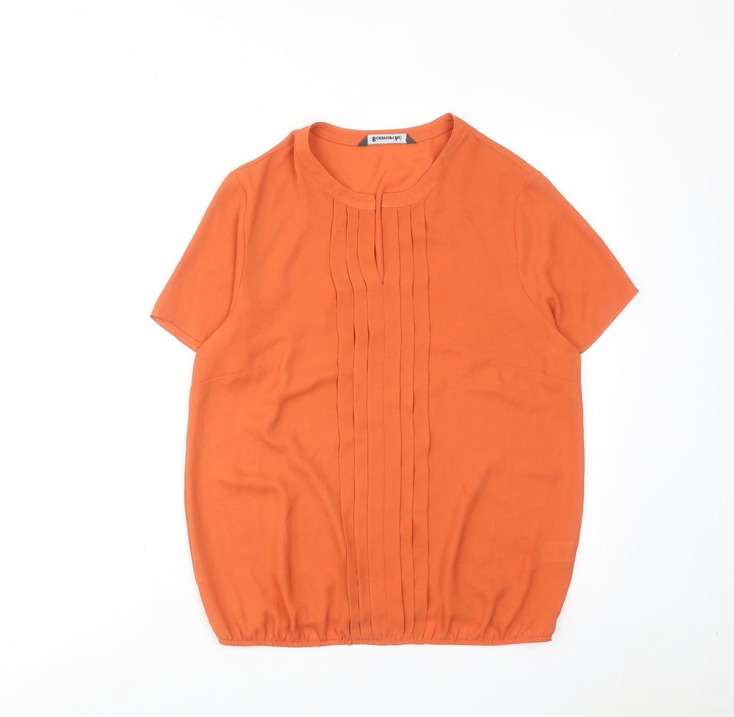 Bonmarché Womens Orange Polyester Basic Blouse Size 12 Round Neck - Front Pleat Detail