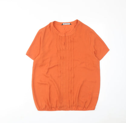 Bonmarché Womens Orange Polyester Basic Blouse Size 12 Round Neck - Front Pleat Detail