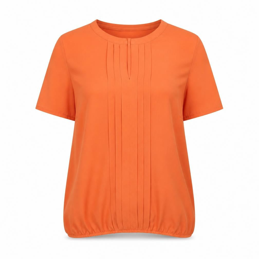 Bonmarché Womens Orange Polyester Basic Blouse Size 12 Round Neck - Front Pleat Detail