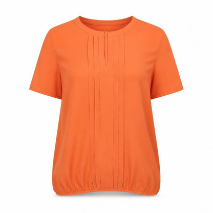 Bonmarché Womens Orange Polyester Basic Blouse Size 12 Round Neck - Front Pleat Detail