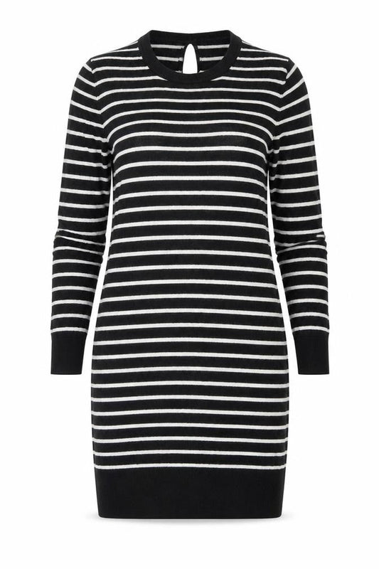 French Connection Womens Black Striped Cotton Jumper Dress Size 10 Round Neck Pullover
