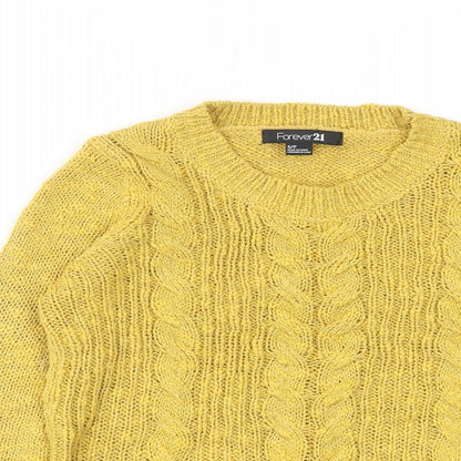 Forever 21 Womens Yellow Round Neck Acrylic Pullover Jumper Size S